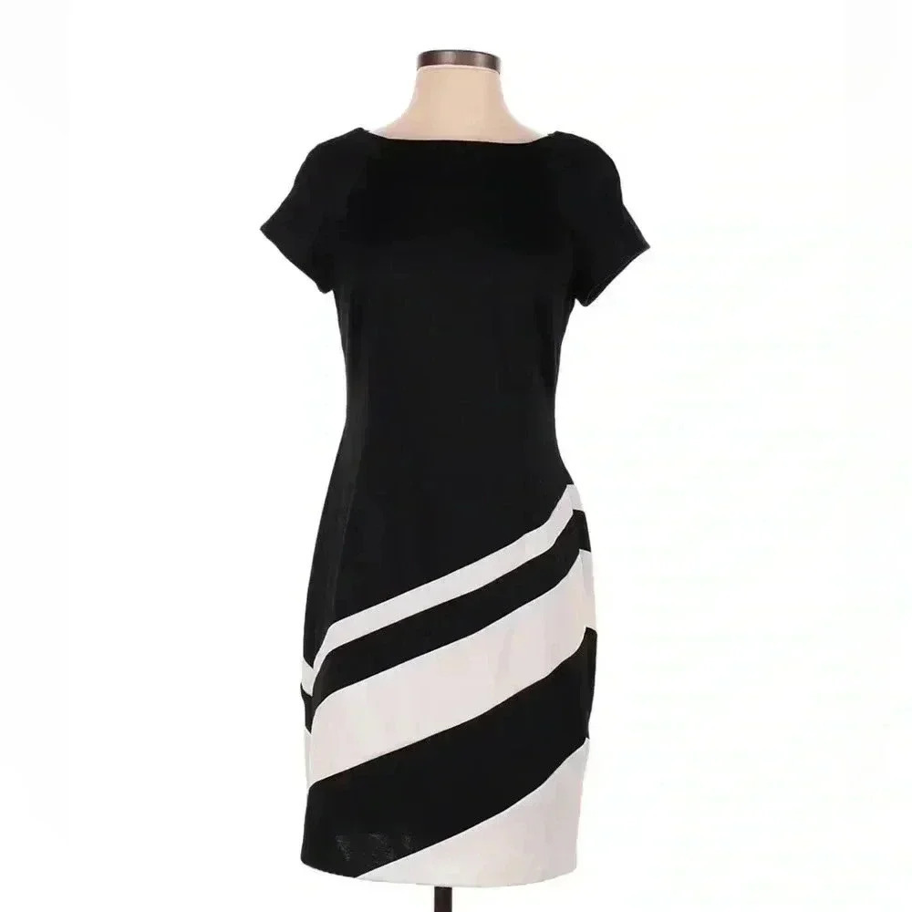 Sandra Darren Women Black/White Dress  8- NWOT